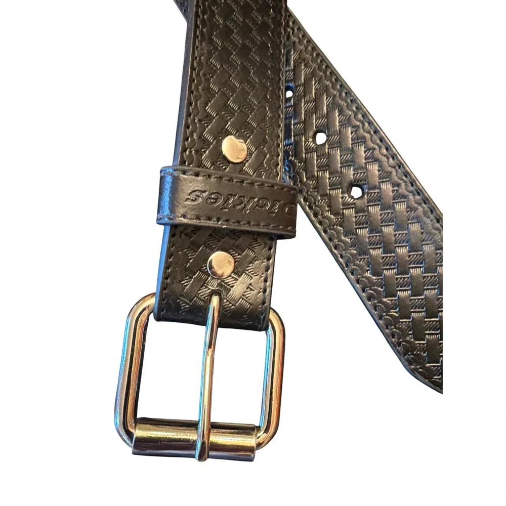 Dickies Belt Black Basketweave Embossed Genuine Leather  Mens M 34-36